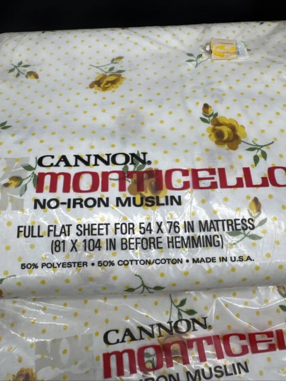 Vintage Cannon Monticello 2 Full Flat Sheets  Floral Yellow Polka Dot RoseUSA